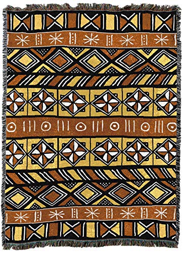 Pure Country Weavers Bogolan Mud Cloth Blanket XL - African Cultural Gift Tapestry Throw Woven from Cotton - Made in The USA (82x62)