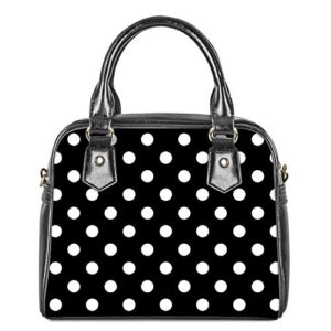 forchrinse black white polka dot satchel handbag for women ladies,top handle satchel purse pu leather tote shoulder purse crossbody bag