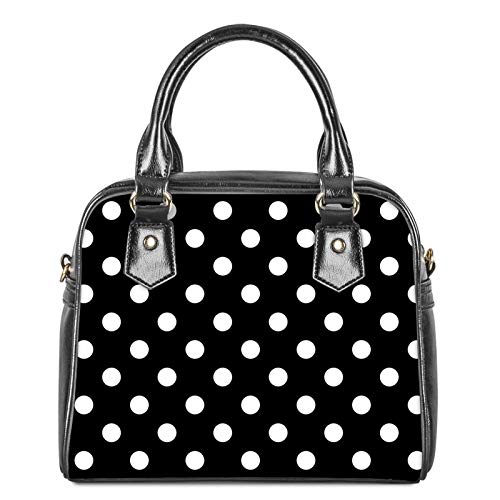 Forchrinse Black White Polka Dot Satchel Handbag for Women Ladies,Top Handle Satchel Purse Pu Leather Tote Shoulder Purse Crossbody Bag