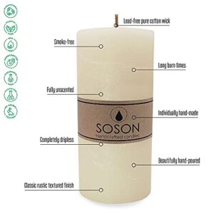 Simply Soson 3x4 Ivory Rustic Pillar Candles Bulk, Dripless Clean Long Burning Candles, Large Decorative Candles, Unscented Candles for Wedding, Rustic Home Decor, Dinner and Parties–Pack of 3