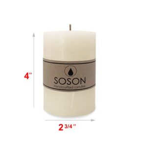 Simply Soson 3x4 Ivory Rustic Pillar Candles Bulk, Dripless Clean Long Burning Candles, Large Decorative Candles, Unscented Candles for Wedding, Rustic Home Decor, Dinner and Parties–Pack of 3