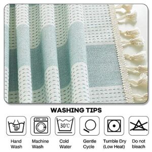 AmHoo Stitching Tassel Tablecloth Striped Table Cloth Rectangle Cotton Linen Dust-Proof Table Cover for Kitchen Dinning 54 x 86 Inch Teal