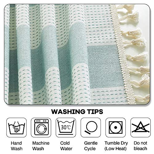 AmHoo Stitching Tassel Tablecloth Striped Table Cloth Rectangle Cotton Linen Dust-Proof Table Cover for Kitchen Dinning 54 x 86 Inch Teal