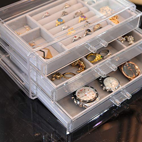 Acrylic Jewelry Boxes For Women With 3 Drawers Stackable Velvet Jewelry Organizer Holder for Earring Bangle Bracelet Necklace Ring Display Case Gift for Girls