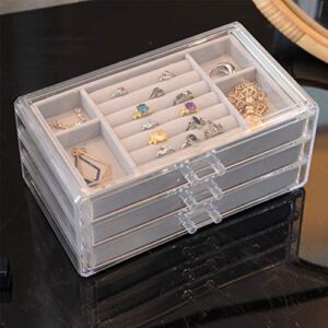 Acrylic Jewelry Boxes For Women With 3 Drawers Stackable Velvet Jewelry Organizer Holder for Earring Bangle Bracelet Necklace Ring Display Case Gift for Girls