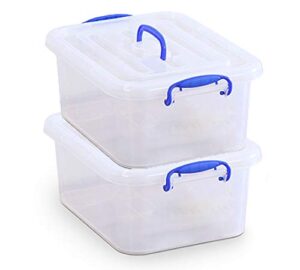 9 quart clear storage latch bins with lids/handle, plastic clear stackable box, 9-liter (2 pack)