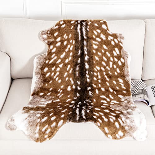 Faux Cowhide Rug Animal Print Area Rug Deer Hide Rug Sika Deer Carpet Cow Hides and Skins Rug for Home,Livingroom (3.6x3ft)