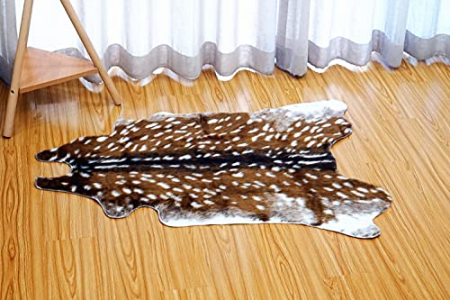 Faux Cowhide Rug Animal Print Area Rug Deer Hide Rug Sika Deer Carpet Cow Hides and Skins Rug for Home,Livingroom (3.6x3ft)