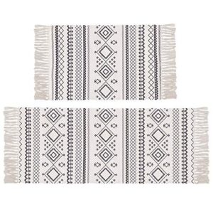 kingrol 2 pack geometric moroccan area rugs, cotton rugs for kitchen living room bedroom bathroom laundry room, 2 x 3 feet, 2 x 4.2 feet