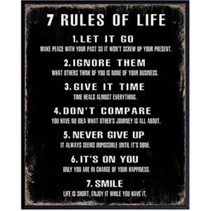 7 Rules Of Life Wall Art - Motivational Posters, 8x10 - Inspirational Gifts for Women, Men - Inspirational Wall Decor - Inspiring Positive Quotes Wall Decor - Home Office, Bedroom, Living Room