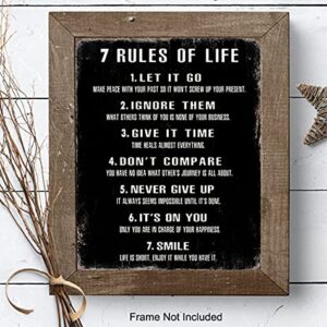 7 Rules Of Life Wall Art - Motivational Posters, 8x10 - Inspirational Gifts for Women, Men - Inspirational Wall Decor - Inspiring Positive Quotes Wall Decor - Home Office, Bedroom, Living Room