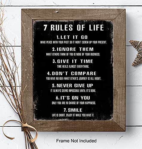 7 Rules Of Life Wall Art - Motivational Posters, 8x10 - Inspirational Gifts for Women, Men - Inspirational Wall Decor - Inspiring Positive Quotes Wall Decor - Home Office, Bedroom, Living Room