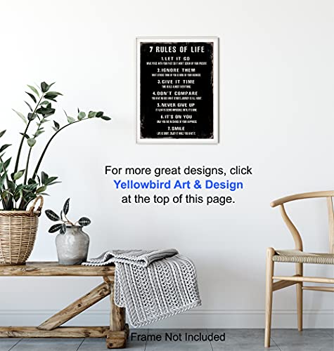 7 Rules Of Life Wall Art - Motivational Posters, 8x10 - Inspirational Gifts for Women, Men - Inspirational Wall Decor - Inspiring Positive Quotes Wall Decor - Home Office, Bedroom, Living Room