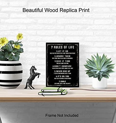 7 Rules Of Life Wall Art - Motivational Posters, 8x10 - Inspirational Gifts for Women, Men - Inspirational Wall Decor - Inspiring Positive Quotes Wall Decor - Home Office, Bedroom, Living Room