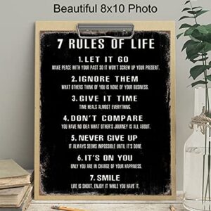 7 Rules Of Life Wall Art - Motivational Posters, 8x10 - Inspirational Gifts for Women, Men - Inspirational Wall Decor - Inspiring Positive Quotes Wall Decor - Home Office, Bedroom, Living Room