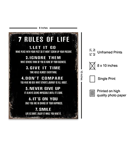 7 Rules Of Life Wall Art - Motivational Posters, 8x10 - Inspirational Gifts for Women, Men - Inspirational Wall Decor - Inspiring Positive Quotes Wall Decor - Home Office, Bedroom, Living Room