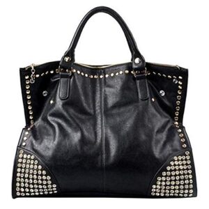 rainbosee women rivet handbag purse tote gothic satchel top-handle shoulder crossbody bag black