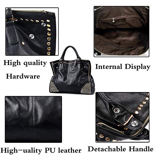 RainboSee Women Rivet Handbag Purse Tote Gothic Satchel Top-Handle Shoulder Crossbody Bag Black