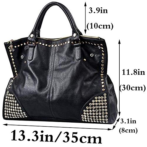 RainboSee Women Rivet Handbag Purse Tote Gothic Satchel Top-Handle Shoulder Crossbody Bag Black