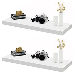 rank floating shelves 2 pack modern display wall shelf for bedroom, bathroom, living room and kitchen, deeper than others (white, 35.5″ l x 11.5″ d x2 t)