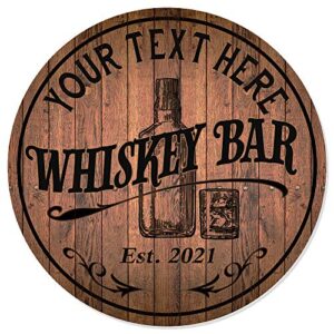 personalized whiskey bar sign 10″ 14″ 18″ round wood sign bourbon bar accessories bar decor gift b3-00140051001