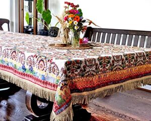 tache elegant ornate ivory colorful paisley square tapestry table cloth with tassels, 35×35