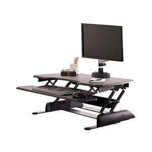 vari – varidesk essential 36 – two-tier standing desk converter for monitor & accessories – height adjustable sit stand desk – fully assembled monitor riser for home office – 36″ wide, black