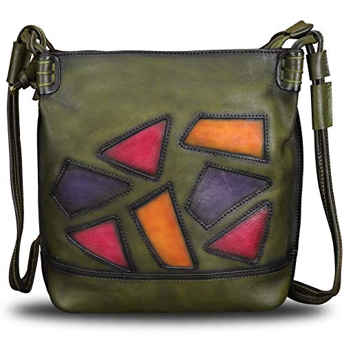 Genuine Leather Crossbody Purses for Women Satchel Purses Vintage Handmade Shoulder Bag Cowhide Handbags (Green)