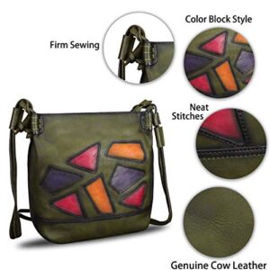 Genuine Leather Crossbody Purses for Women Satchel Purses Vintage Handmade Shoulder Bag Cowhide Handbags (Green)