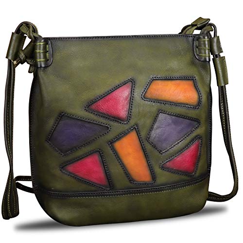 Genuine Leather Crossbody Purses for Women Satchel Purses Vintage Handmade Shoulder Bag Cowhide Handbags (Green)