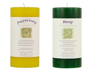 6″ x 3″ crystal journey reiki charged herbal pillar candle bundle (positive energy, money) – handcrafted with lead-free materials