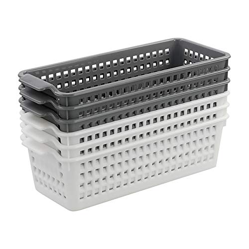 Vcansay Plastic Small Slim Rectangle Storage Baskets, 6 Packs