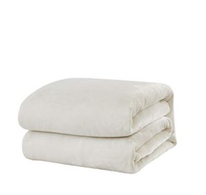 cozy fleece super soft and plush flannel fleece blanket, ivory, full/queen