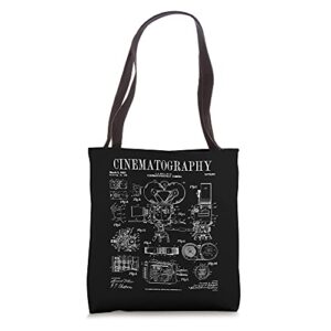 cinematography movie film camera vintage patent print tote bag