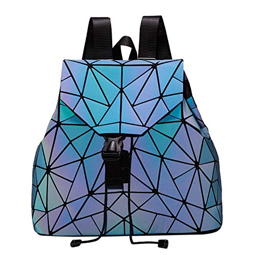 Geometric Handbag Luminous Women Tote Bag Holographich Purses and Handbags Flash Reflactive Crossbody Bag for Women (Strap Backpack Blue)