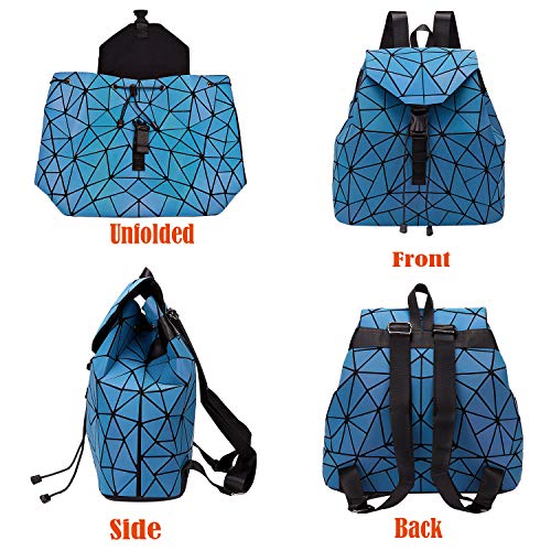 Geometric Handbag Luminous Women Tote Bag Holographich Purses and Handbags Flash Reflactive Crossbody Bag for Women (Strap Backpack Blue)