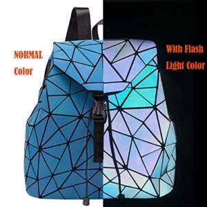 Geometric Handbag Luminous Women Tote Bag Holographich Purses and Handbags Flash Reflactive Crossbody Bag for Women (Strap Backpack Blue)