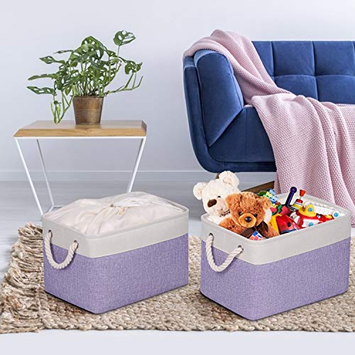 KEEGH Fabric storage baskets 15inch，3-Pack Collapsible Storage Bins with Drawstring Cover & Handles, closet storage organizer for Dog Toy Gift Nursery Storage (15x10.5x9.5inch)