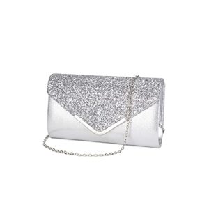 lam gallery sparkling evening clutch handbag bling wedding bride purse glitter chain shoulder crossbody bag – silver