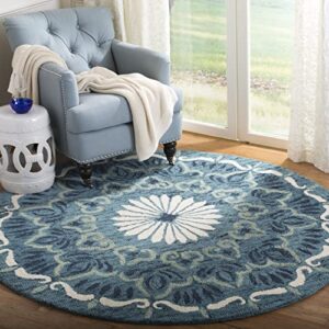 safavieh novelty collection 3′ round blue/ivory nov602m handmade boho premium wool entryway foyer living room bedroom kitchen area rug