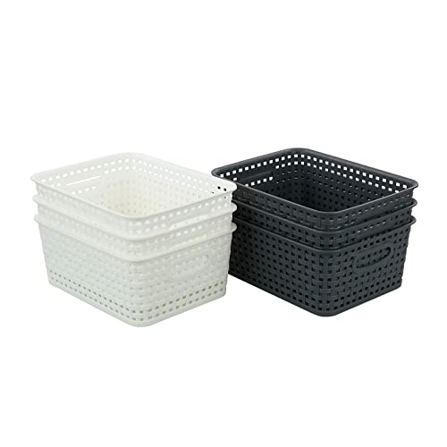 Vcansay 6-Pack Plastic Storage Basket, Small Weave Storage Basket