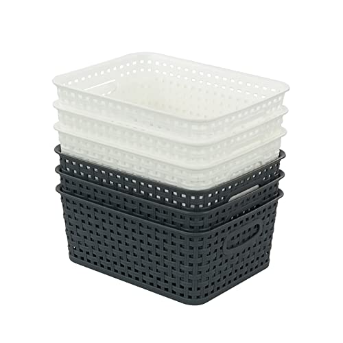 Vcansay 6-Pack Plastic Storage Basket, Small Weave Storage Basket