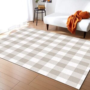 lbdecor 2x3ft large area rugs for living room, beige brown plaid collection area runner rugs non slip bedroom carpets hallways rug, outdoor indoor nursery rugs décor, farmhouse buffalo check