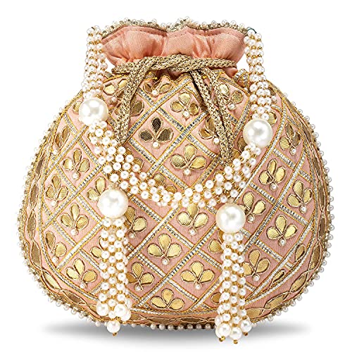 Aheli Indian Potli Bags for Women Evening Bag Clutch Ethnic Bride Purse with Drawstring (P09PCH)