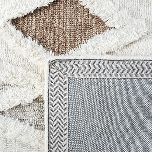 Safavieh Casablanca Collection 4' Square Ivory/Brown CSB975A Handmade Moroccan Premium Wool Entryway Living Room Foyer Bedroom Accent Rug