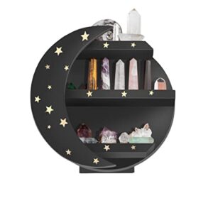 mmobility chamama black moon shelf with stars, wiccan decor, moon shaped shelf for crystals, moon decor, wooden moon shelf, bathroom decor, crystal shelf (early american)
