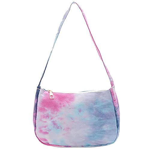 PATOPO Ladies Tie-Dye Canvas Shoulder Bag for Women Zipper Closure Fashion Clutch Bags Purses and Handbag Underarm Bags Blue