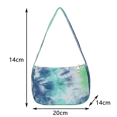 PATOPO Ladies Tie-Dye Canvas Shoulder Bag for Women Zipper Closure Fashion Clutch Bags Purses and Handbag Underarm Bags Blue