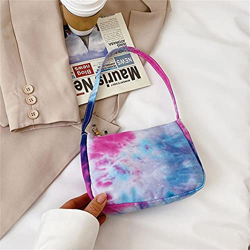 PATOPO Ladies Tie-Dye Canvas Shoulder Bag for Women Zipper Closure Fashion Clutch Bags Purses and Handbag Underarm Bags Blue