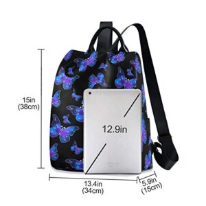 ALAZA Butterfly Print Galaxy Starry Backpack Purse for Women Anti Theft Fashion Back Pack Shoulder Bag